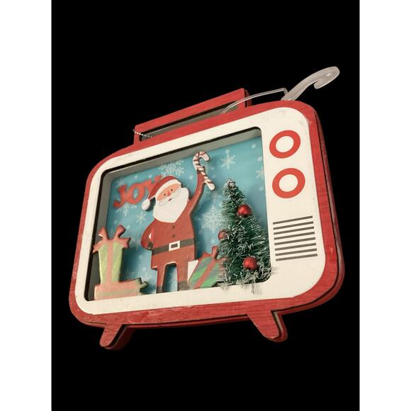 Nostalgic Wood 3D Christmas Tree "Santa Claus in TV” Ornament, Retro Commercial - Picture 3 of 4